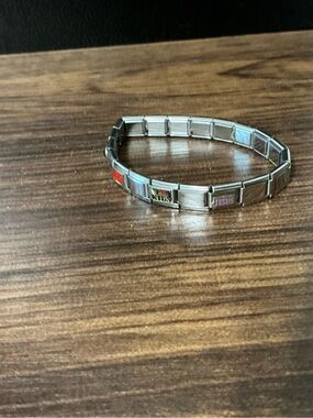 Stainless Steel Charm Bracelet with Colorful Inserts   Not branded